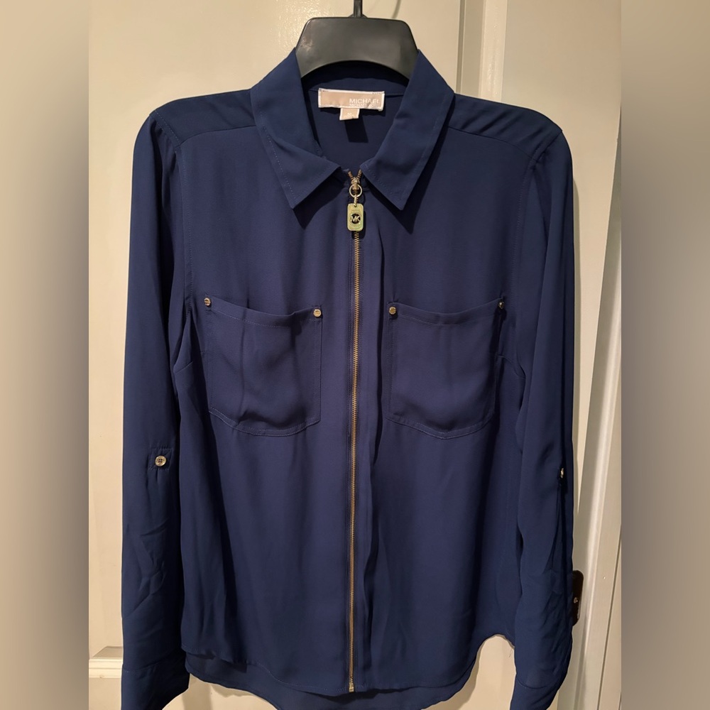 MICHAEL Michael Kors Deep Blue Blouse with Front Zipper Size M
